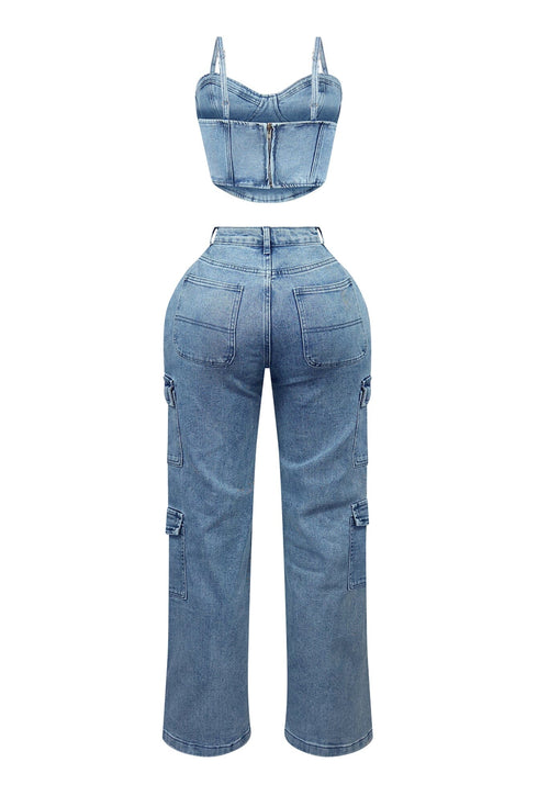 Replace You Denim Bustier Top & Pants SET